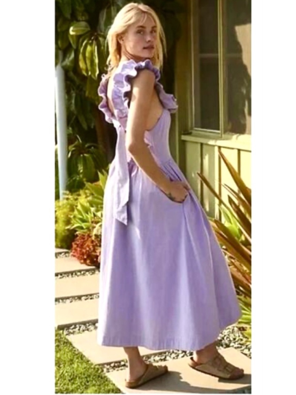 Free People Ruffle It Up Midi Dress Lavender Field Ruffle Cottage core XS NWT